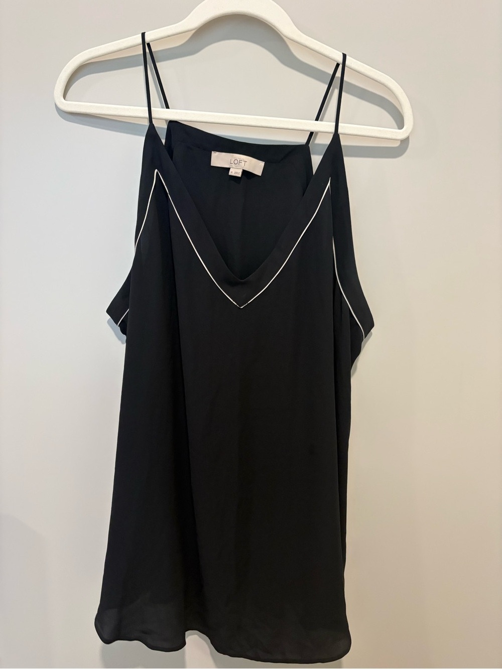 LOFT Black Spaghetti Strap V-Neck Camisole with White Trim